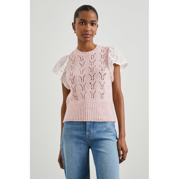 Rails | Baby Pink Everly Flutter Lace Sleeve Pointelle Sweater ~ Medium - Picture 3 of 11